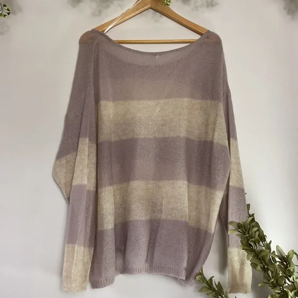 EUC Free People Lavender & Cream Stripe Baggy loose knit sweater - Picture 5 of 6